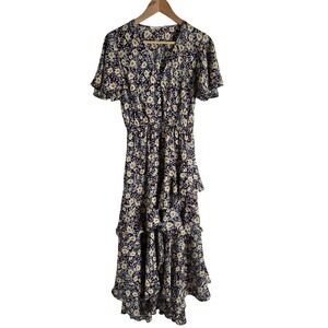 Lovestitch Floral Ruffle Tiered Midi Dress Flutter Sleeve S Fairycore Whimsical